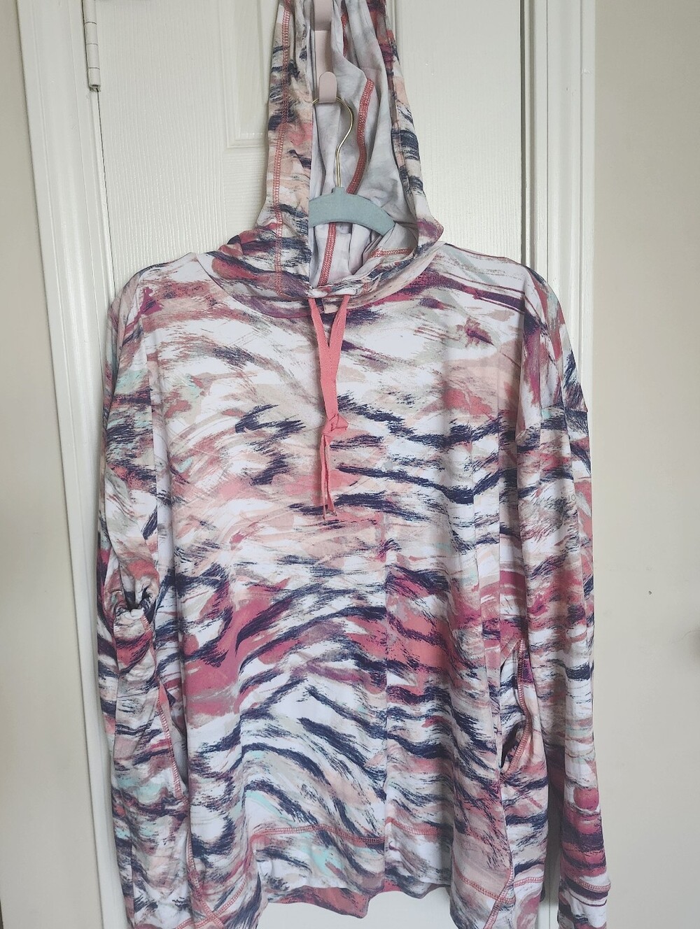 Jones New York Pink Multi-Color Hooded Long-Sleeve Top